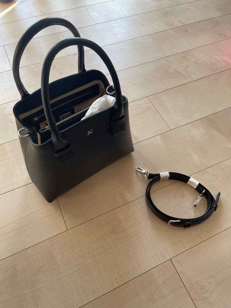 傳濱野（デンハマノ）黒 ミニトートバッグ ストラップ付き（斜め掛け可）