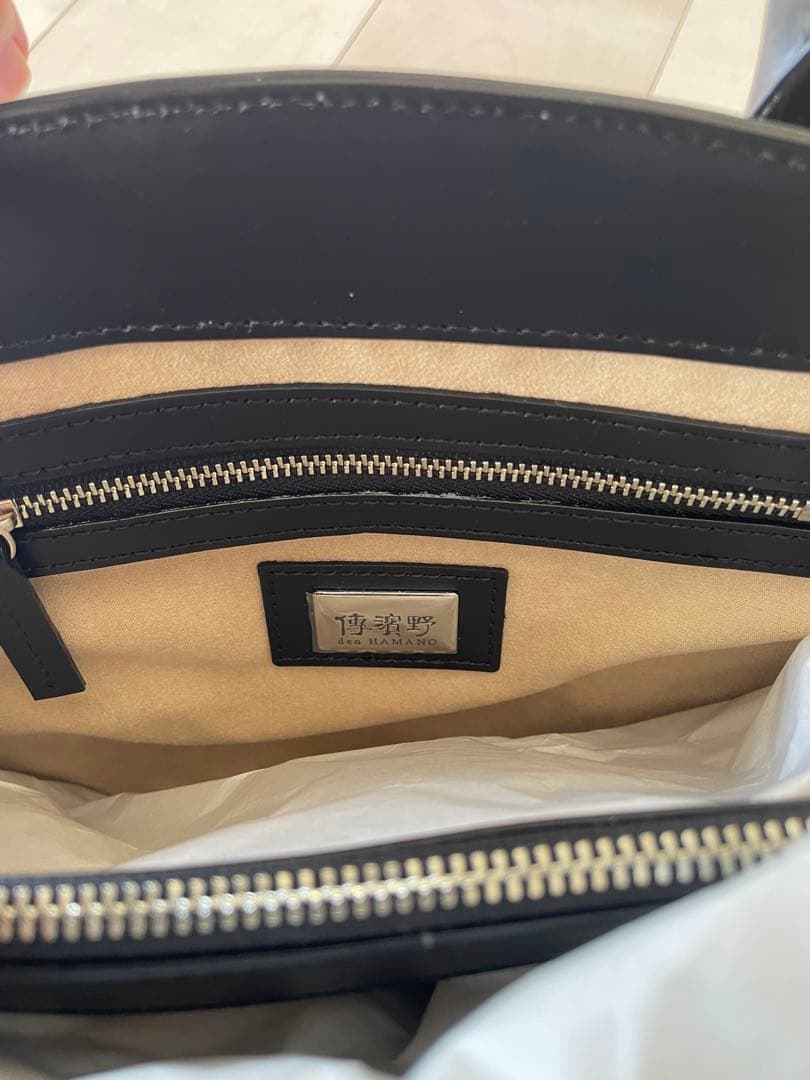 傳濱野（デンハマノ）黒 ミニトートバッグ ストラップ付き（斜め掛け可）