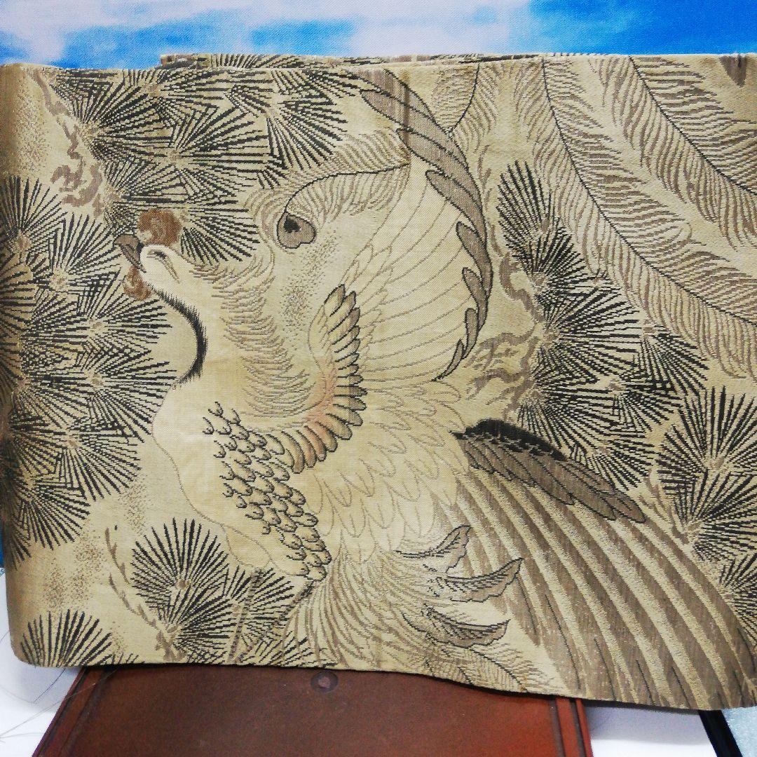 海外コレクター向け戦前後旧家蔵出時代鳳凰図柄長さ３、６Ｍ横幅３１㌢着物帯当時物