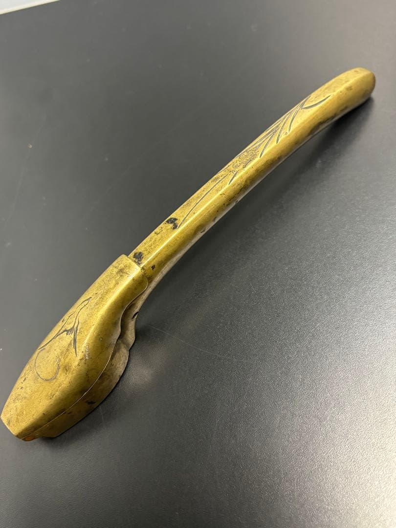 【希少品】陽白草文様一体型矢立 真鍮 アンティーク 矢立 骨董品