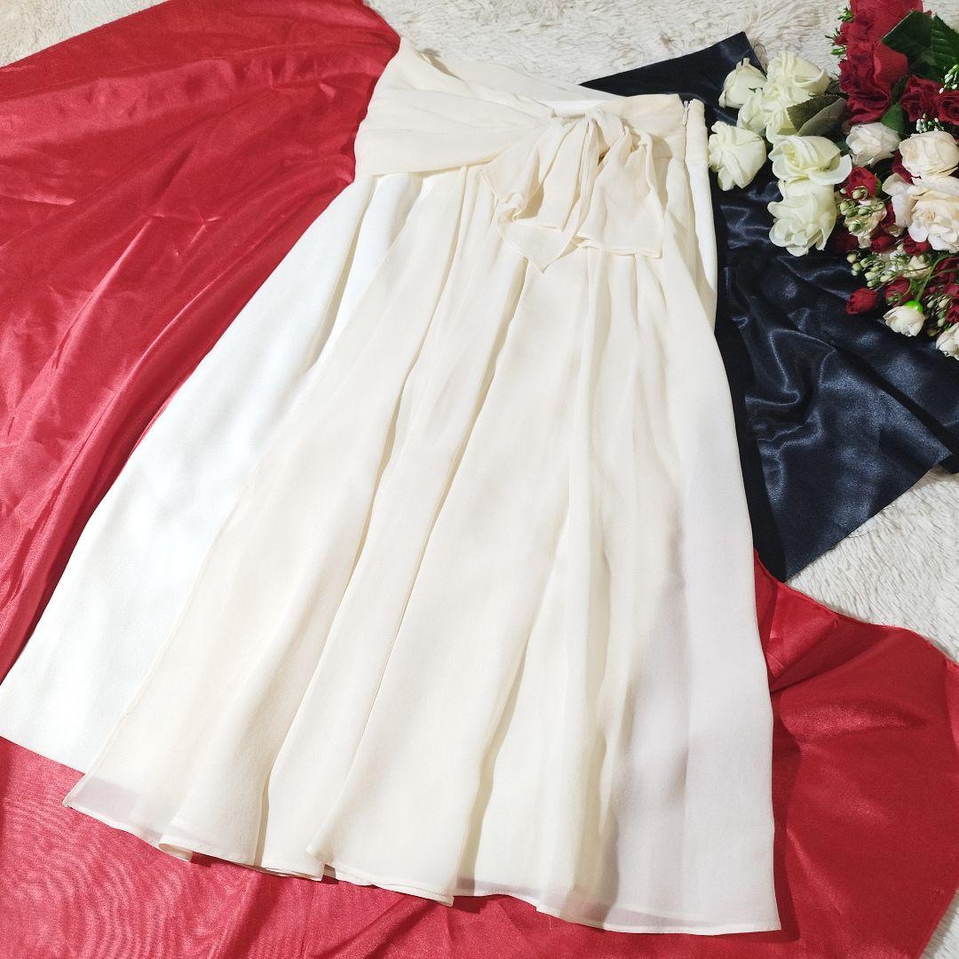 Christian Dior シルク リボン 異素材切替 アイボリー スカート