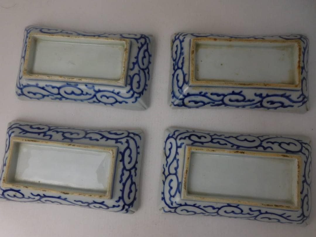 古伊万里　松竹梅唐草文長皿　4枚　明治初期