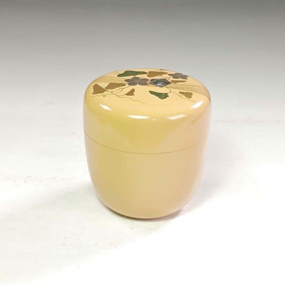 ウ260 棗『中村宗尹作』『夕顔蒔絵　白中棗　共箱』漆塗　茶道具