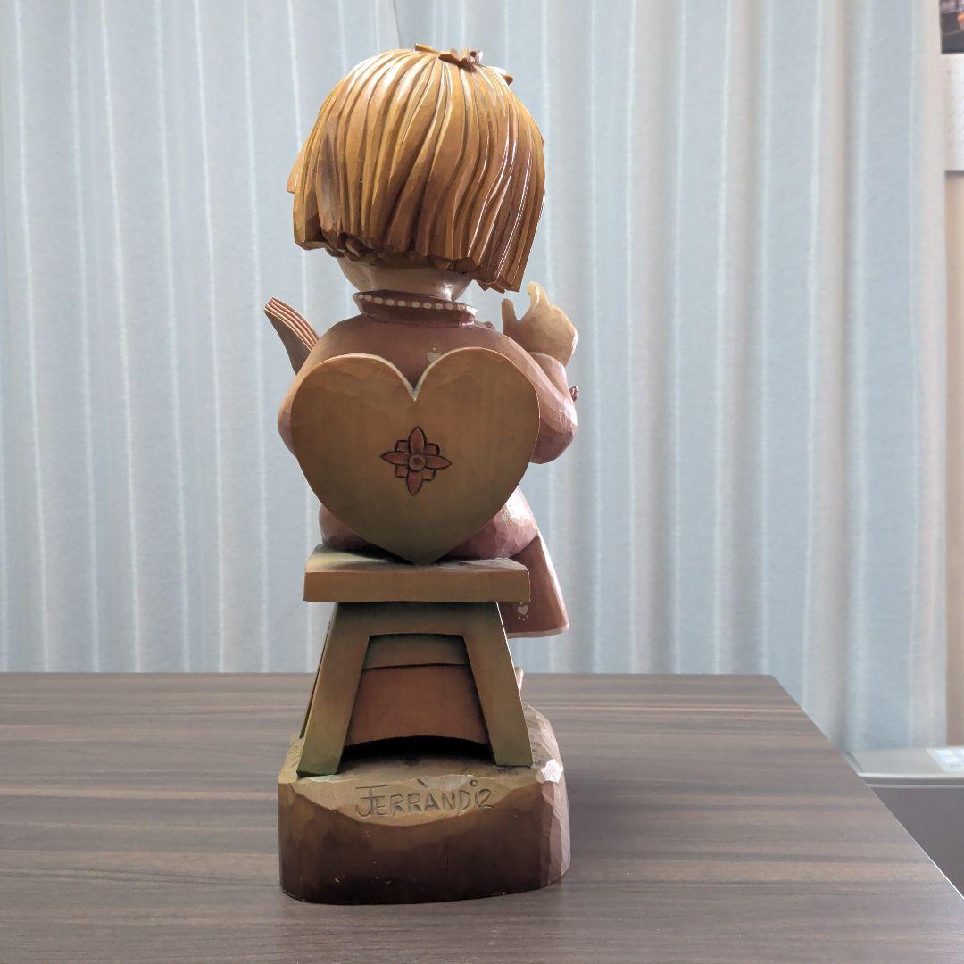 ANRIアンリ　フェランディス作　木製 子供の彫刻 本を読む　約44cm
