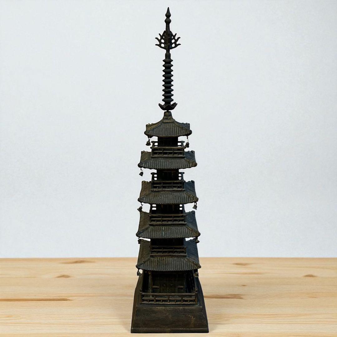 重厚10kg超❣️真鍮鋳物製 大型五重塔 81cm 重厚工芸品 インテリア 模型