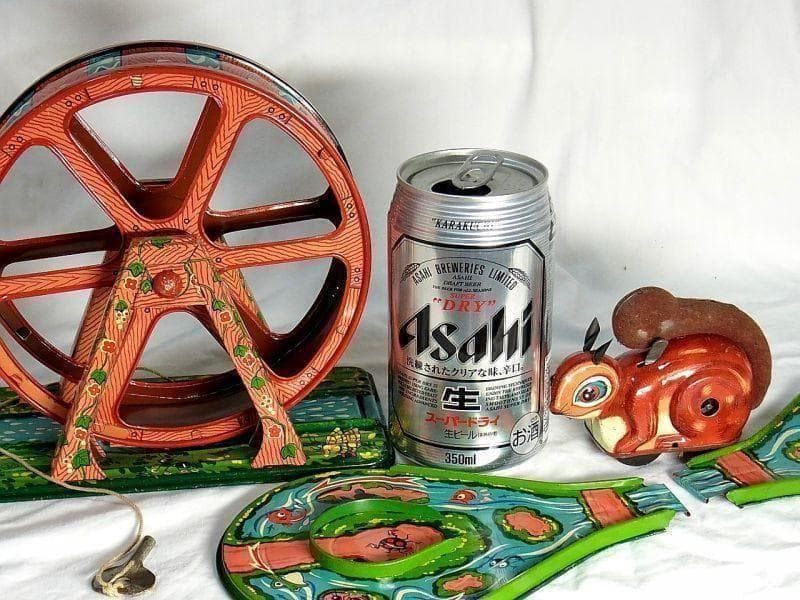 【希少】水車を回す ブリキのリス おもちゃ １９５０年代　光球商会製【箱付き】