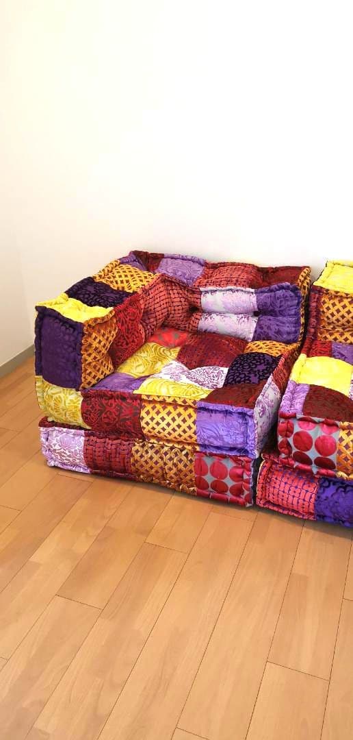 【ほぼ新品】アデペシュ　ブロックマルチソファ（パッチワークミックス）　4つセット