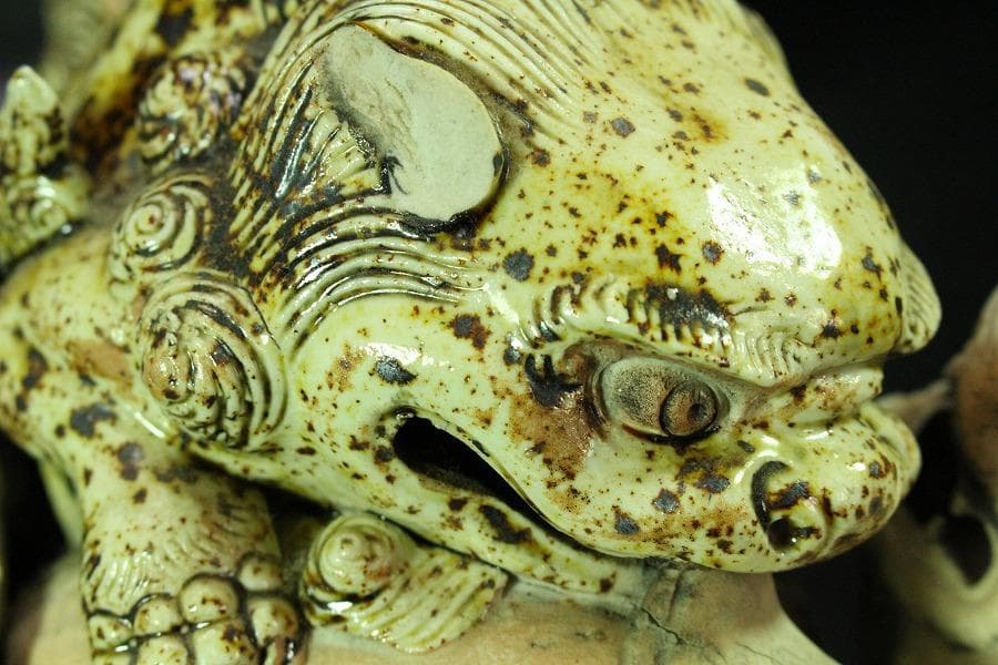 白備前 双獅子 置物 骨董 古美術 在銘(K-YC509)