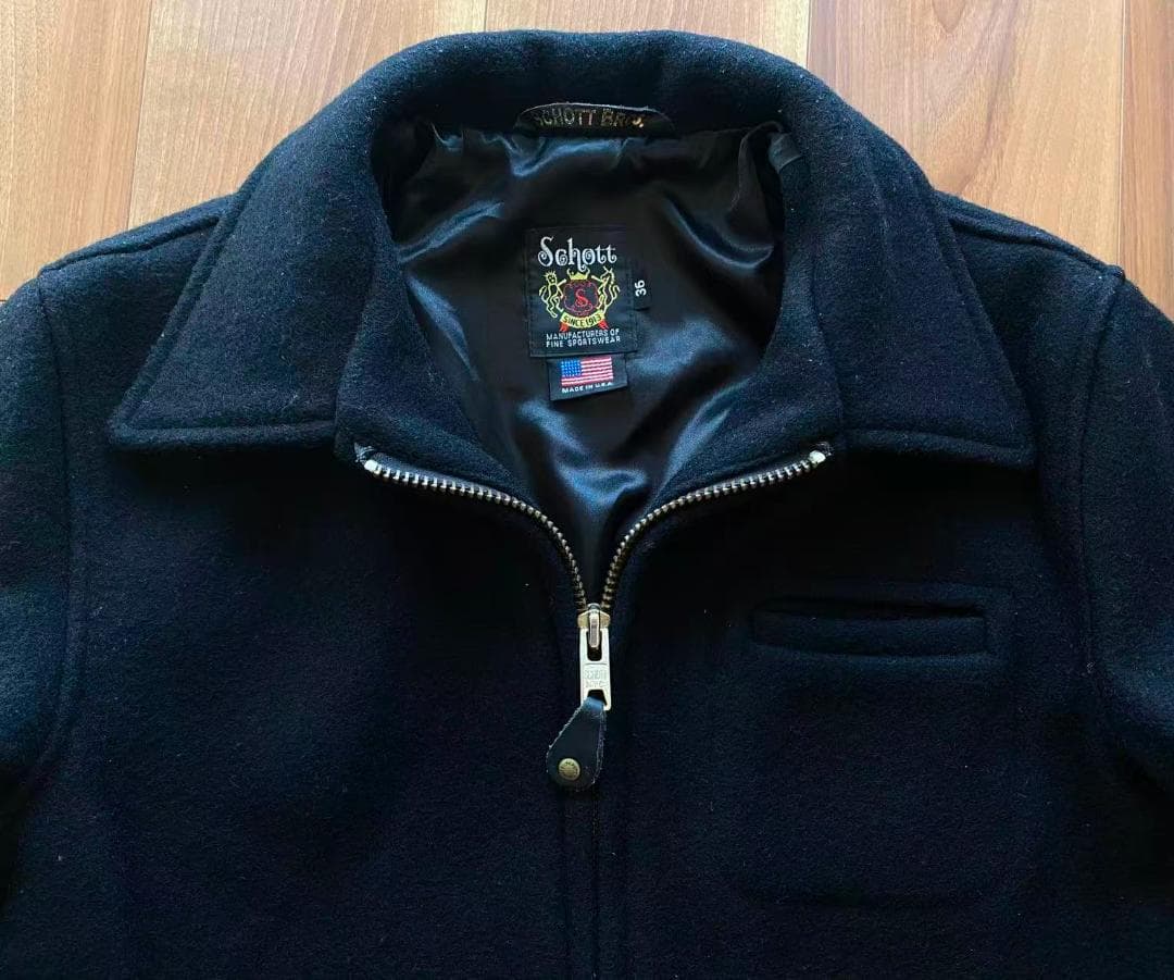 美品USA製Schottウールジャケット・36・ワンスター・ブラック・ジップ