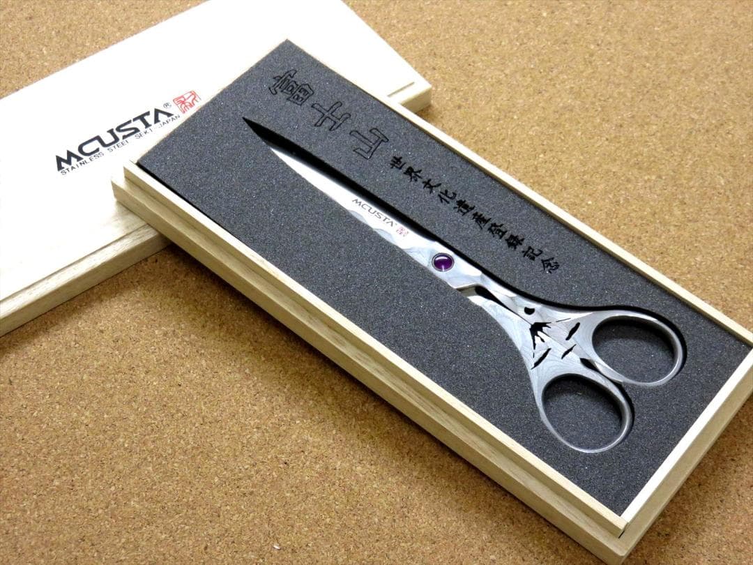 関の刃物 エムカスタ はさみ 富士山 ダマスカス 32層鋼 V金10号 桐箱 鋏