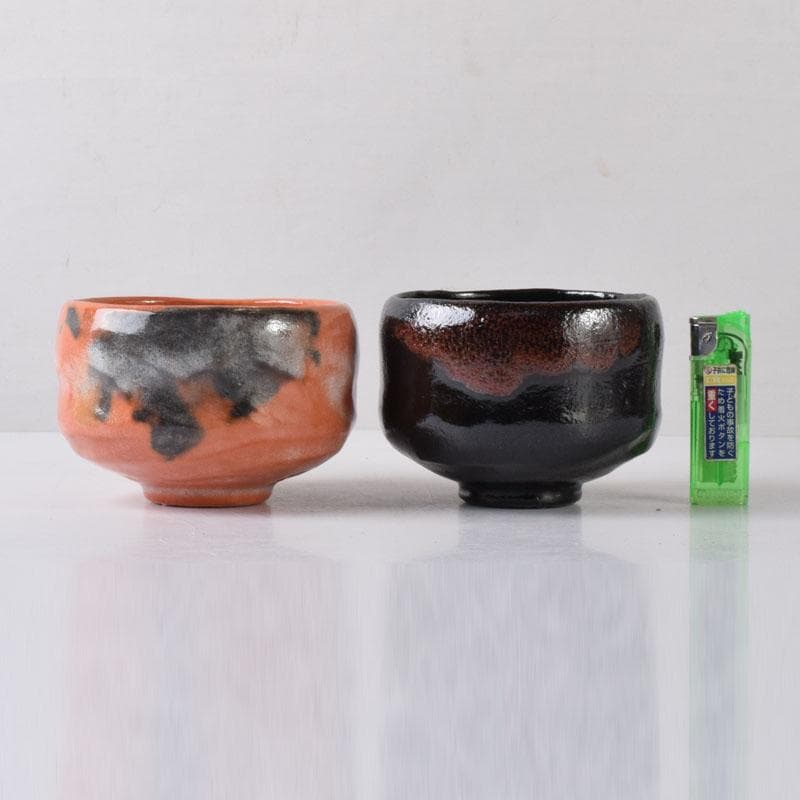 茶道具　佐々木松楽作　黒楽茶碗　赤楽茶碗　一双　共箱　V　7536