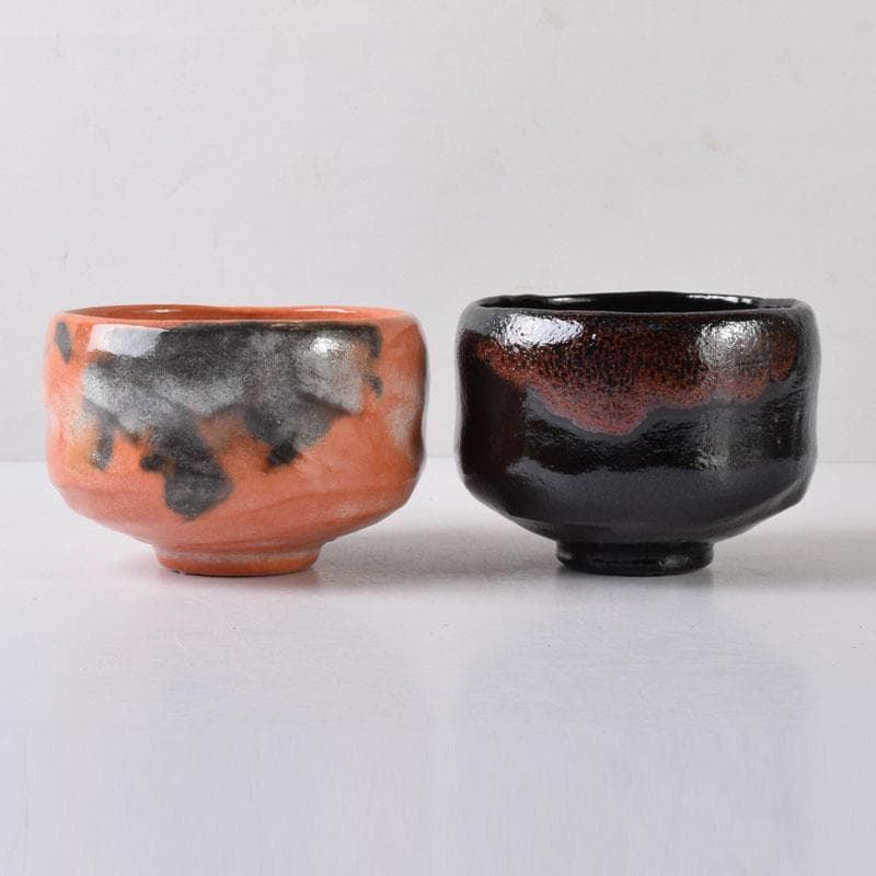 茶道具　佐々木松楽作　黒楽茶碗　赤楽茶碗　一双　共箱　V　7536