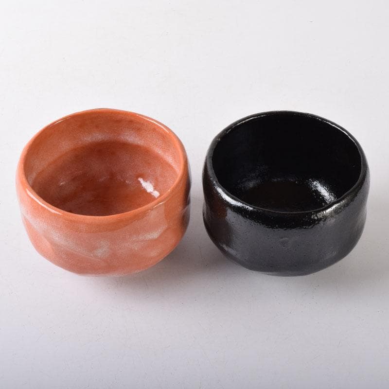 茶道具　佐々木松楽作　黒楽茶碗　赤楽茶碗　一双　共箱　V　7536