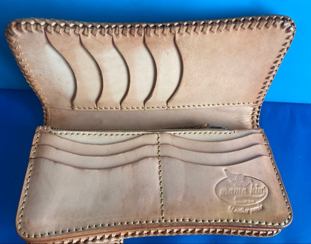 MAMAKIN'レザーウォレット(ヌメ革) ホルダー&ストラップ付き(2本付き)