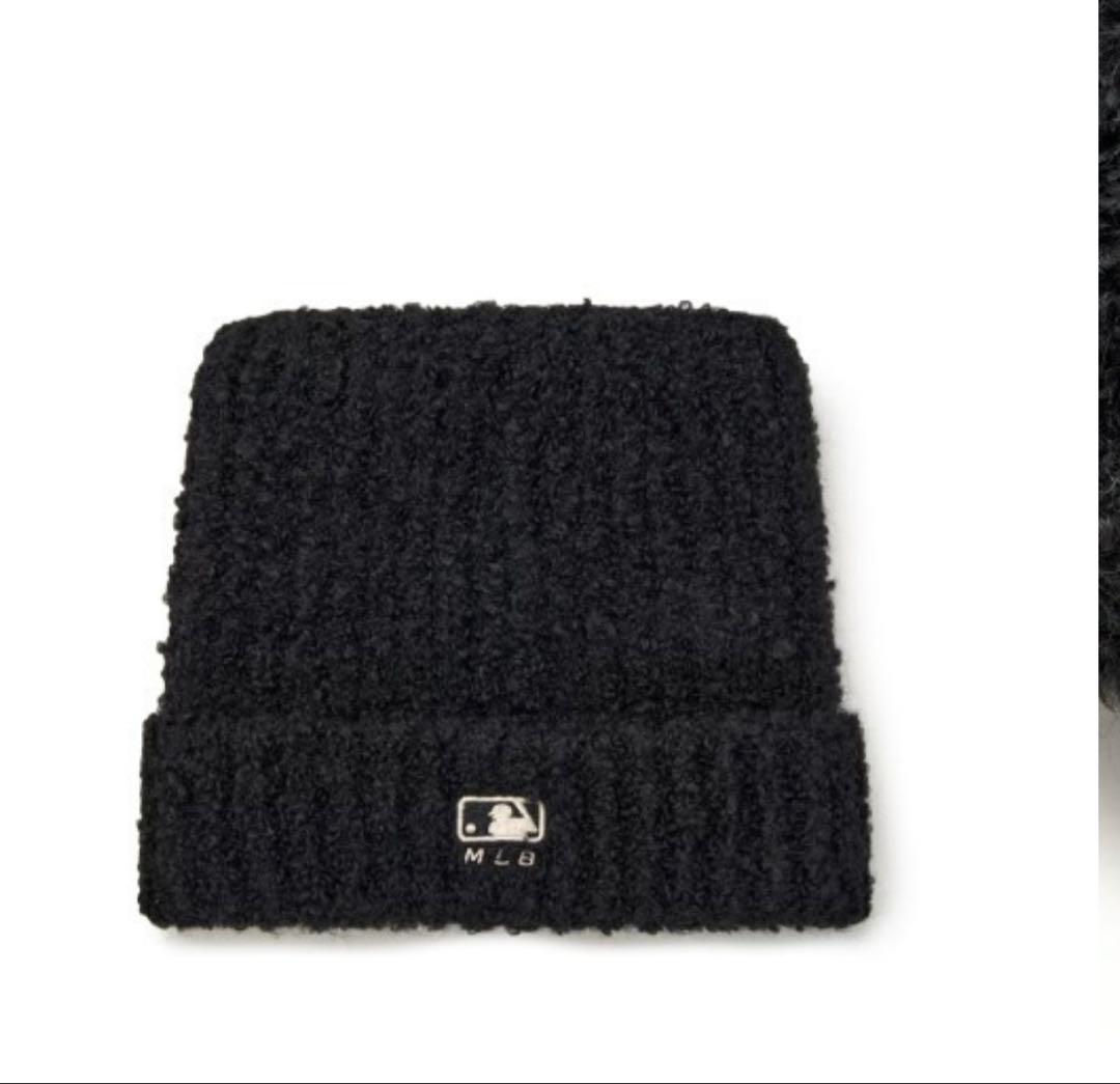 大人気【すぐ発送】韓国 MLB korea 猫耳 ビーニー ニット帽 ブラック
