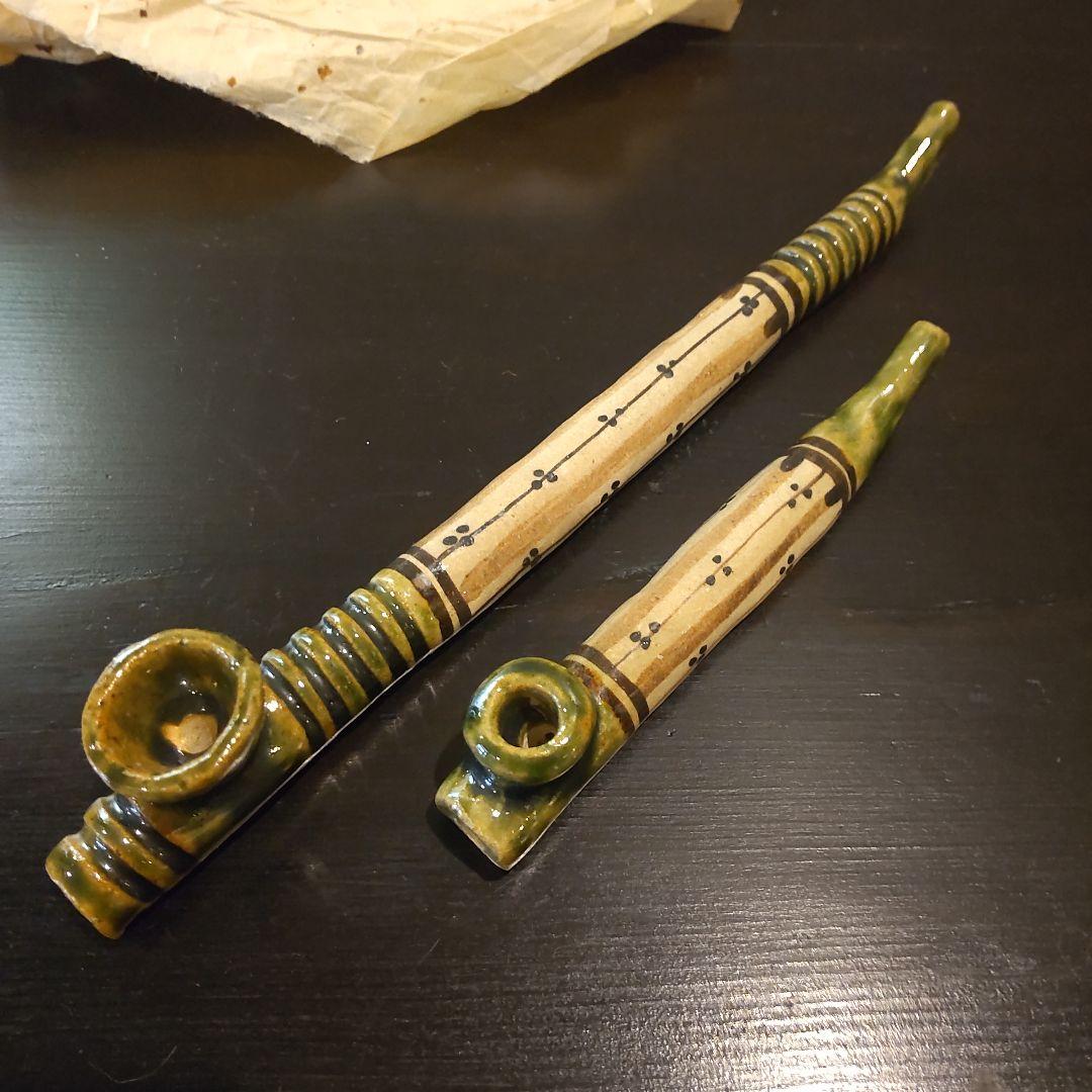 織部焼　キセル2本セット　陶器　佐々木二郎