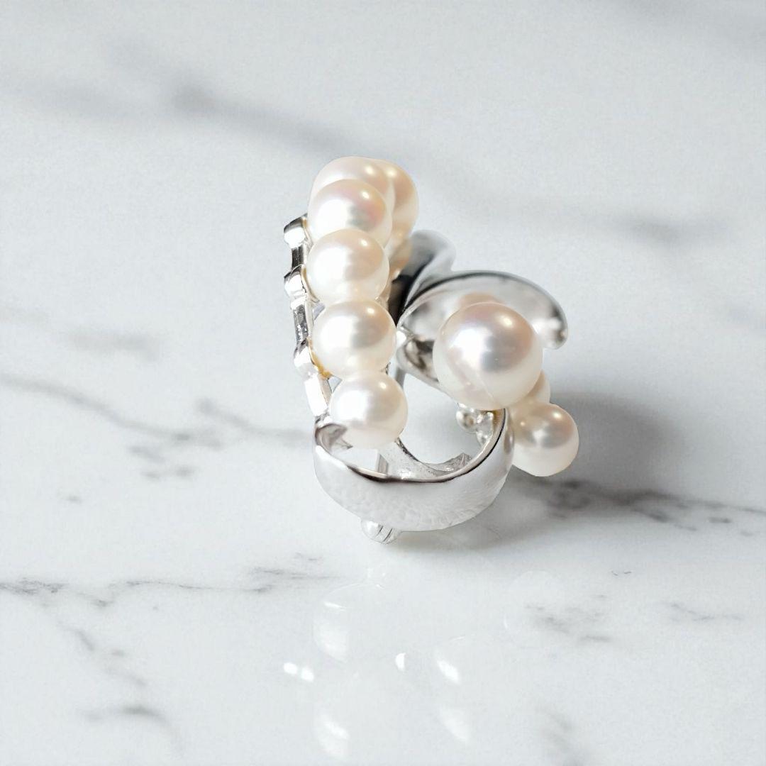 美品✨️ミキモト　パールブローチ　あこや真珠　10粒　MS刻印　シルバー