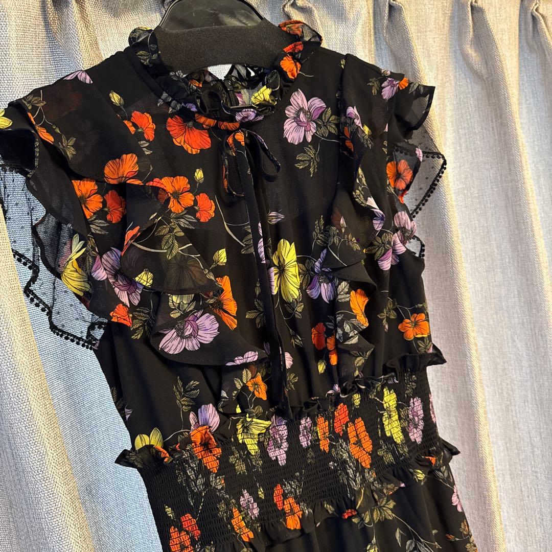 Settan/花柄フリル袖シフォンフレアドレス