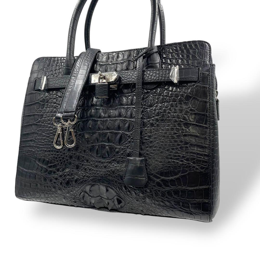 新品未使用　ロダニア　カイマン　クロコダイル　2way ハンドバッグ　レザー　黒