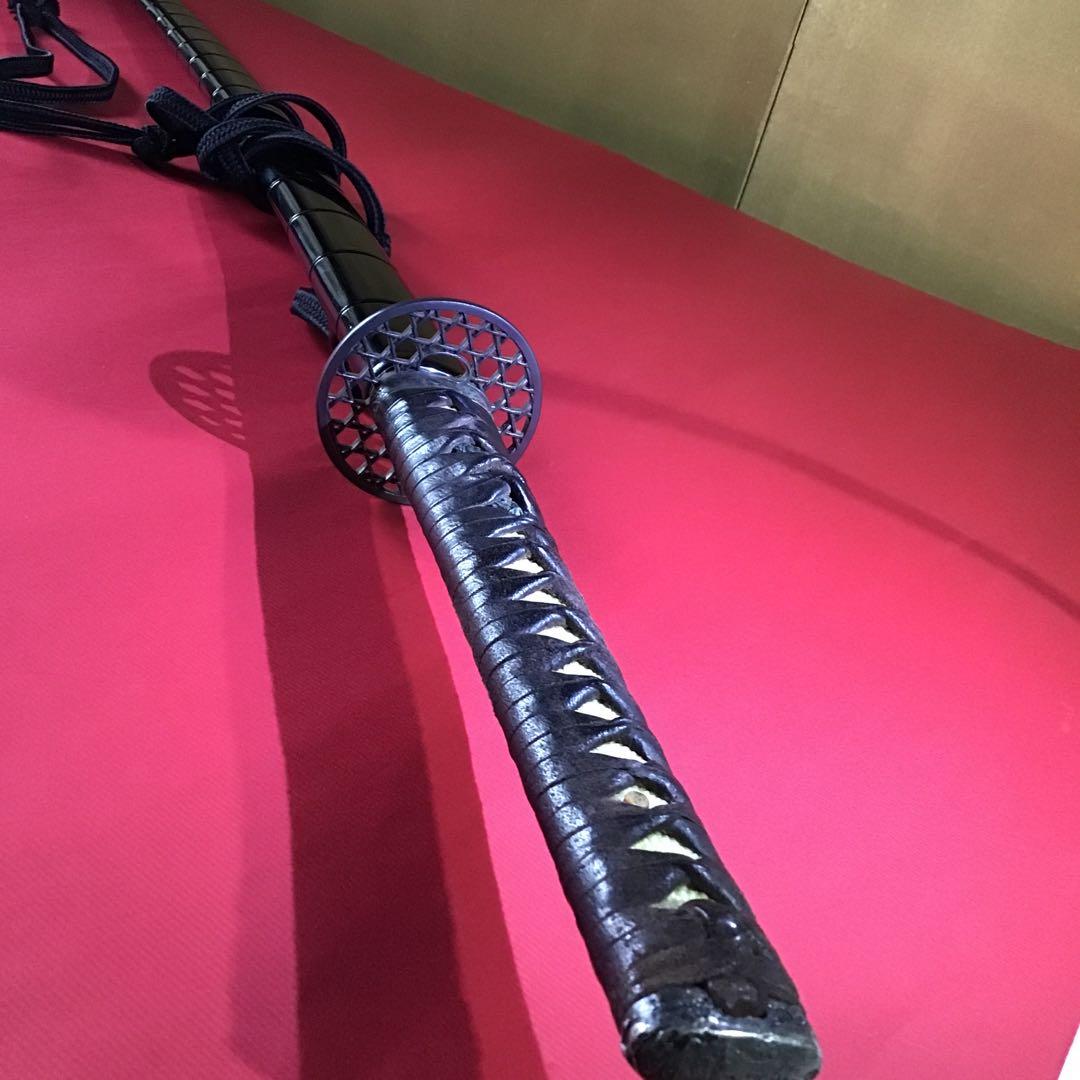 印籠鞘拵　革巻柄　京透鍔　銅地色絵象嵌飛龍目貫　高級居合刀