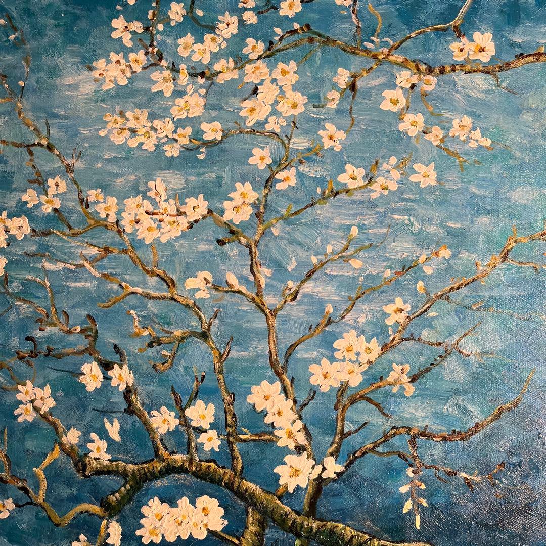 ★秀作★ 手書き油絵 ゴッホ 花咲くアーモンドの枝 額付 絵画 油彩画