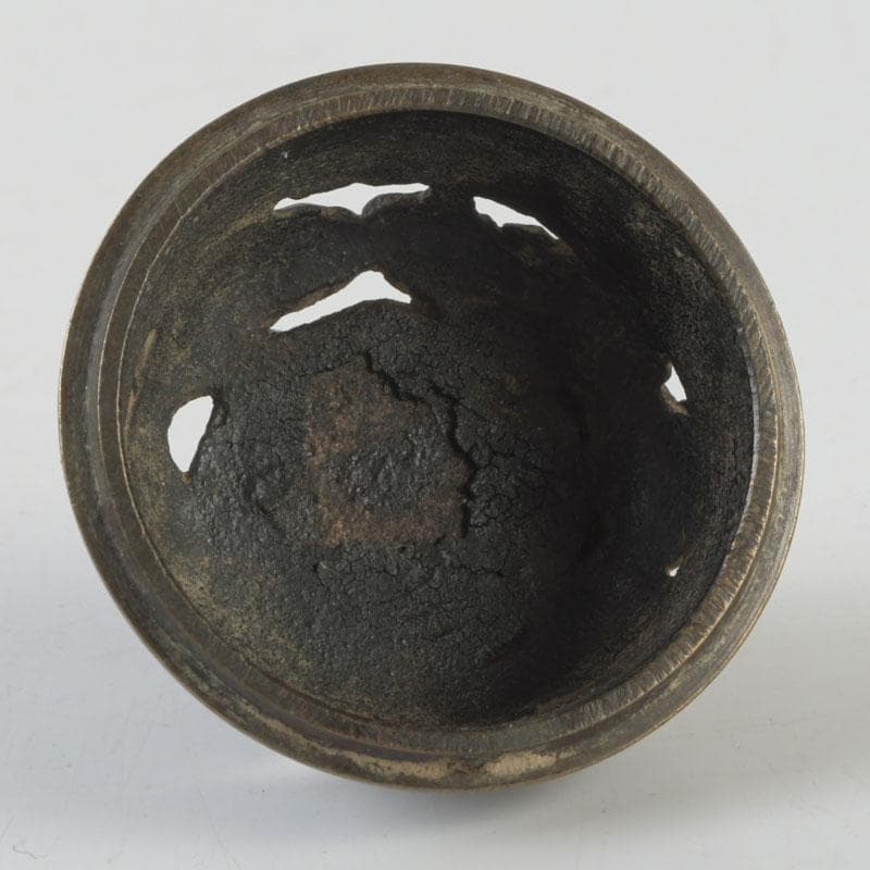 中国　古銅宣徳銅　獅子摘　龍鳳凰刻　蓋爐　香炉　V　9622