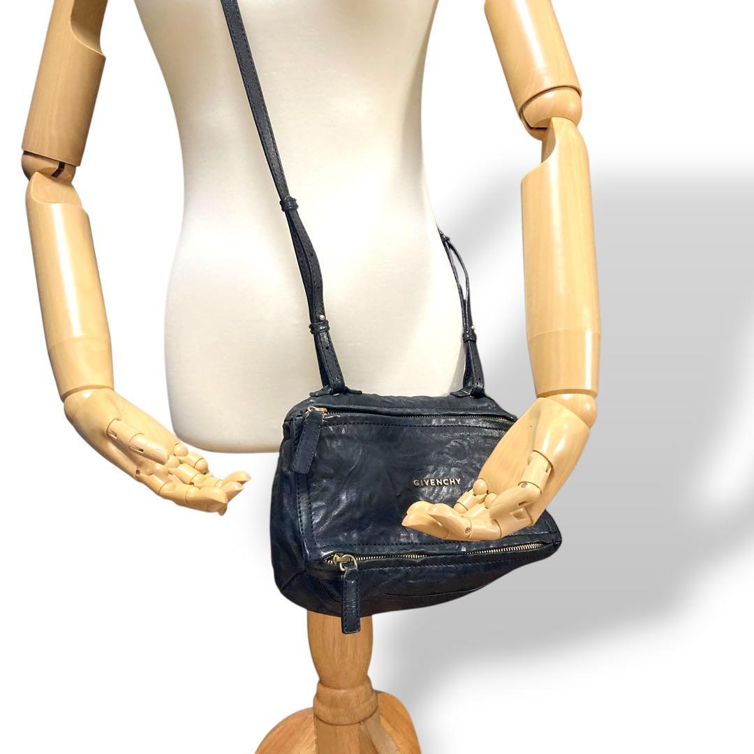 専用 ジバンシー ショルダーバッグ 斜め掛け パンドラ レザーブラック シワ加工