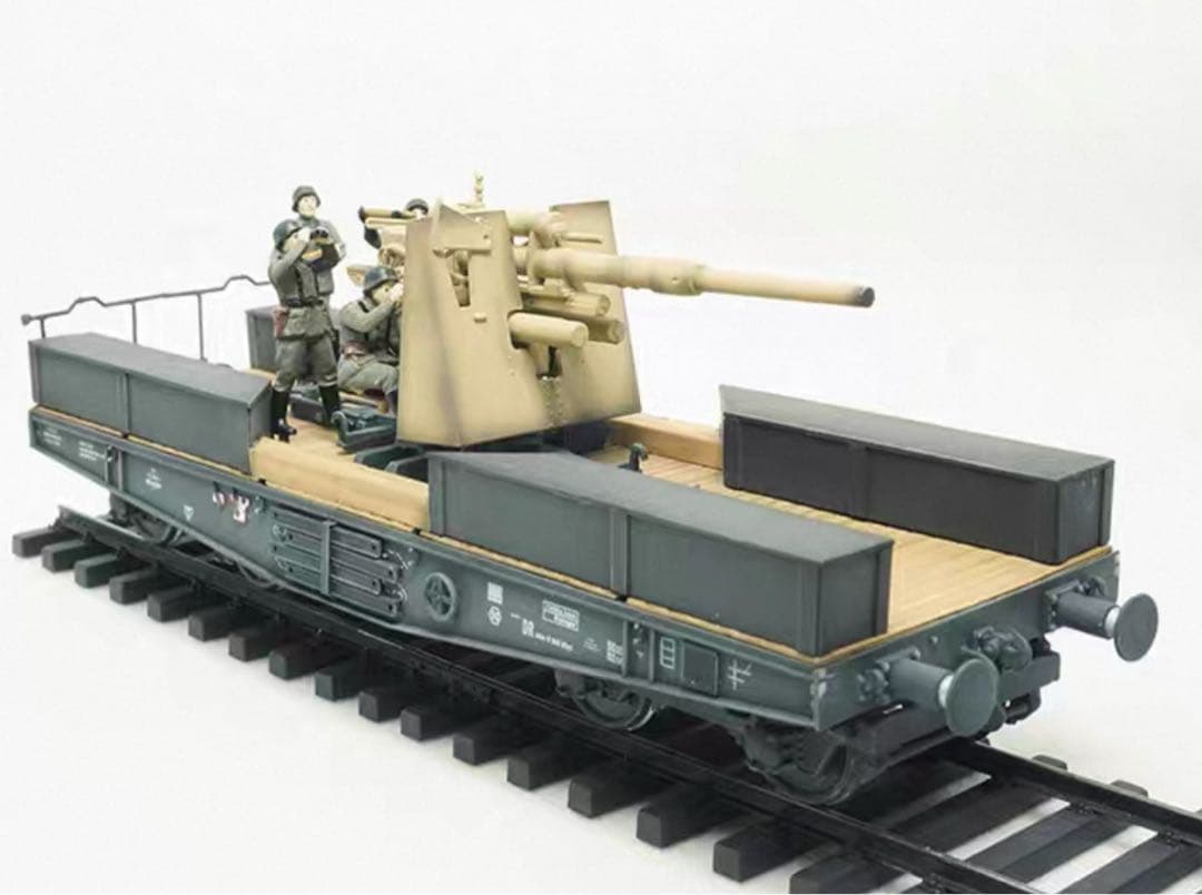 WWⅡ ドイツ軍 防空・防衛88mm対空対戦車砲搭載平貨車 1/72 完成品模型