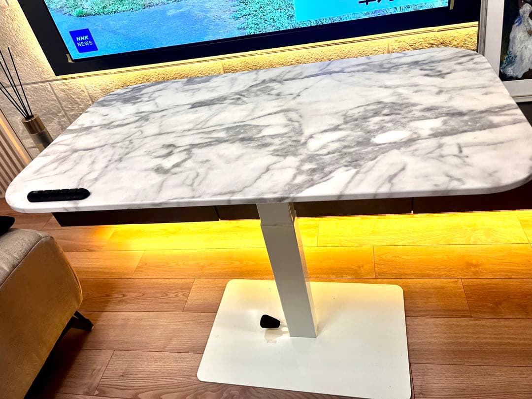 大理石風モダンダイニングテーブル　昇降テーブル