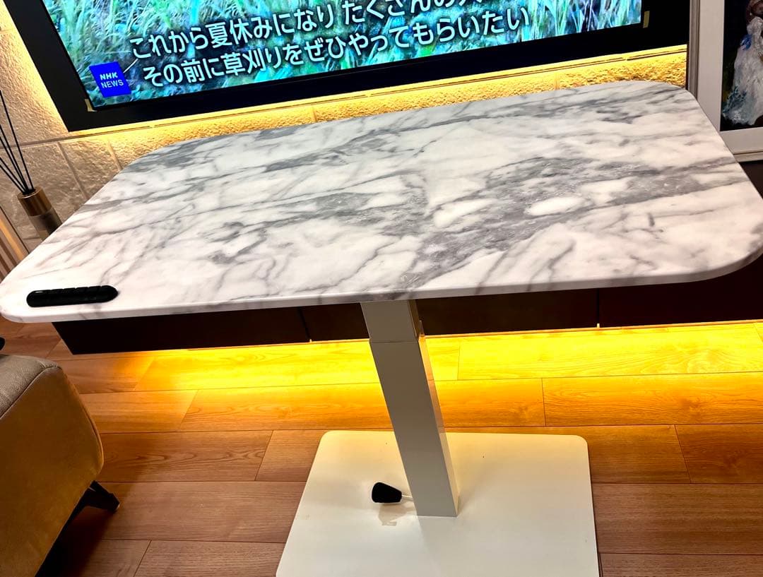 大理石風モダンダイニングテーブル　昇降テーブル