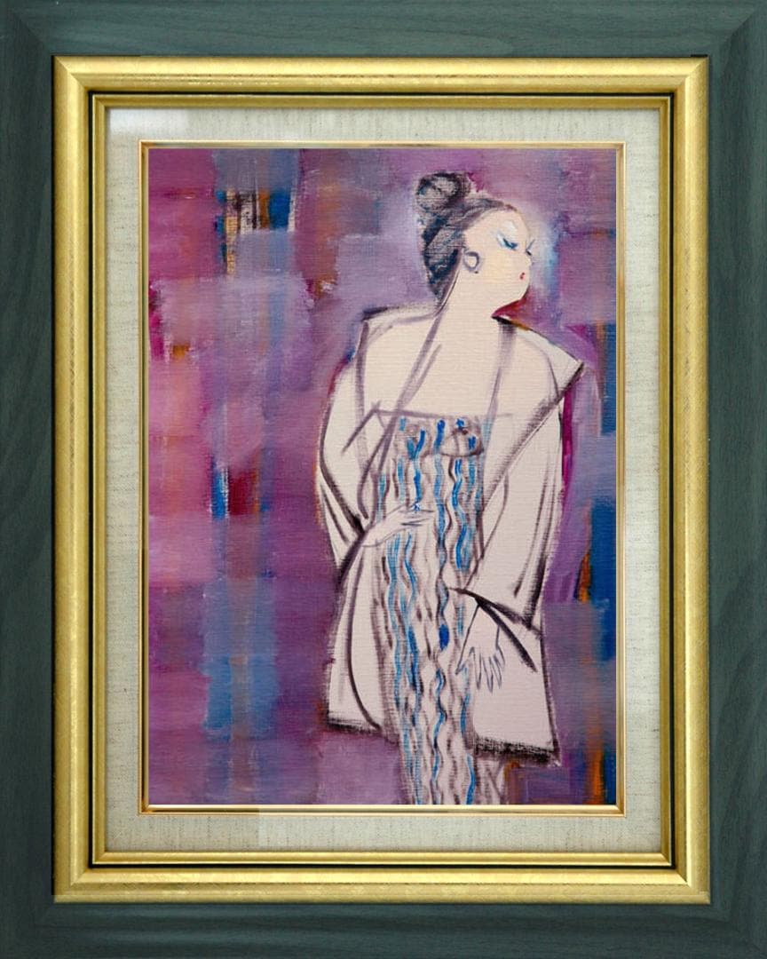 油絵 菅家令子 絵 絵画インテリア額付(白) F6-083611 人物 女性像