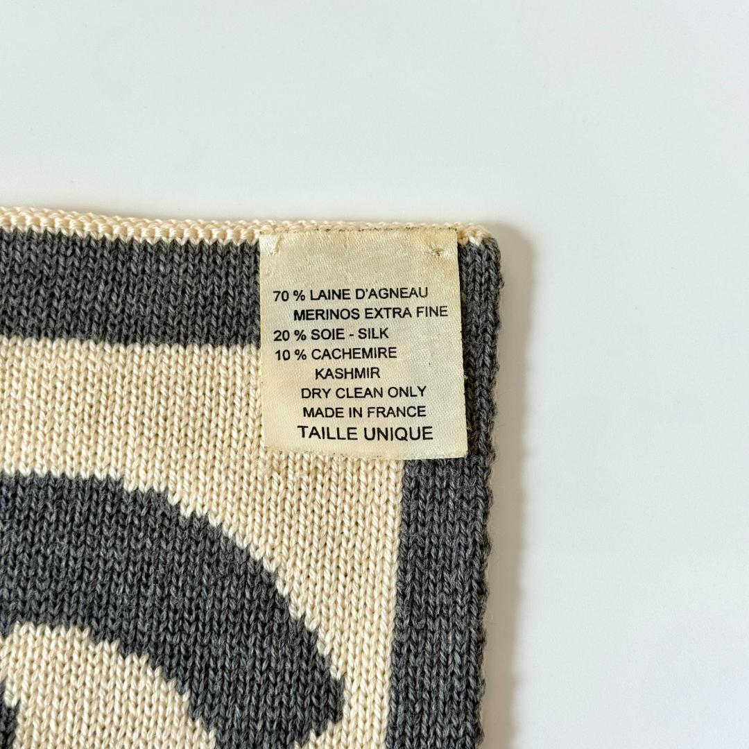 CHANEL シャネル ココマーク ニットマフラー ストール グレー/アイボリー