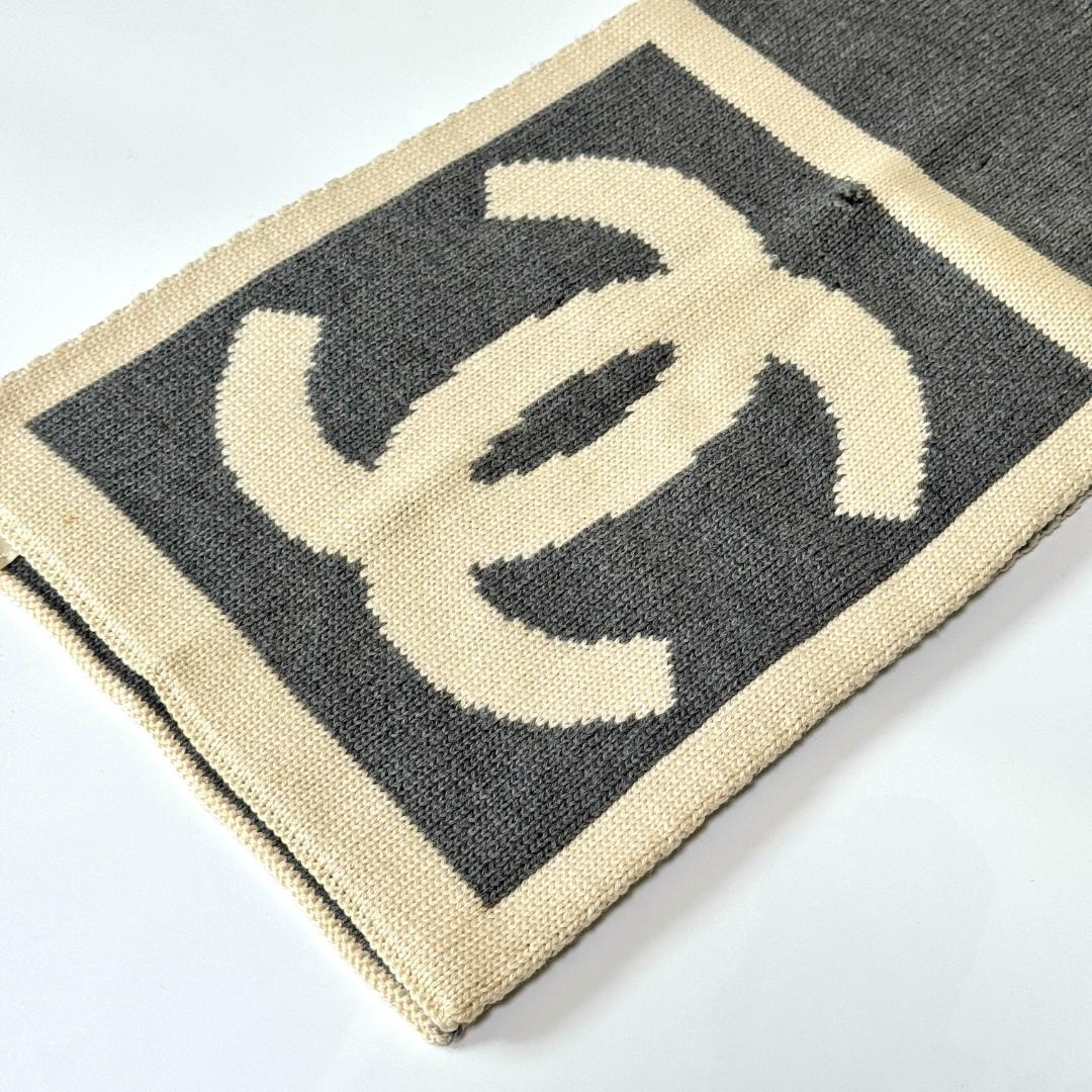CHANEL シャネル ココマーク ニットマフラー ストール グレー/アイボリー