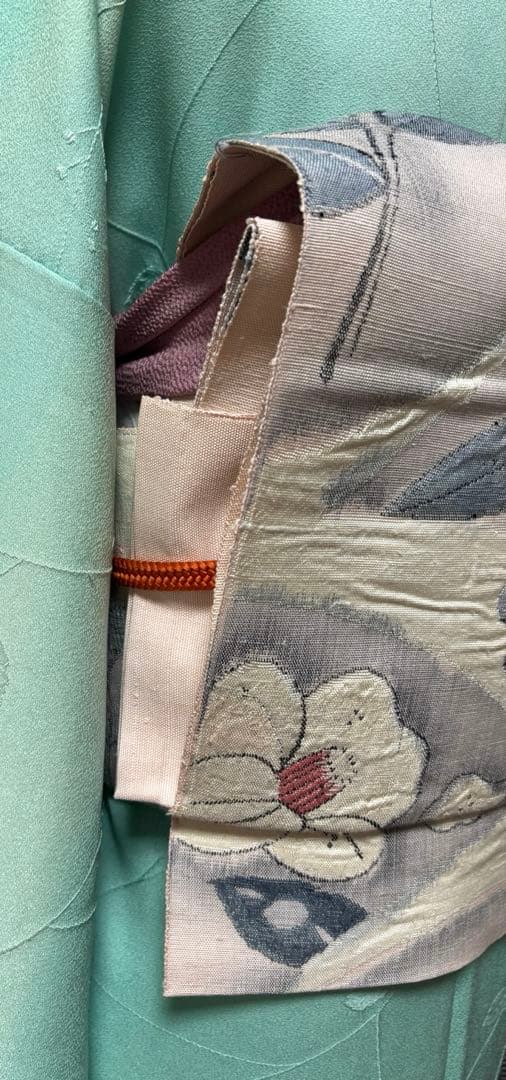 【ゆったりサイズ】ワンタッチ作り帯　✨手織り紬✨辻ヶ花模様✨織出し名古屋帯　八寸