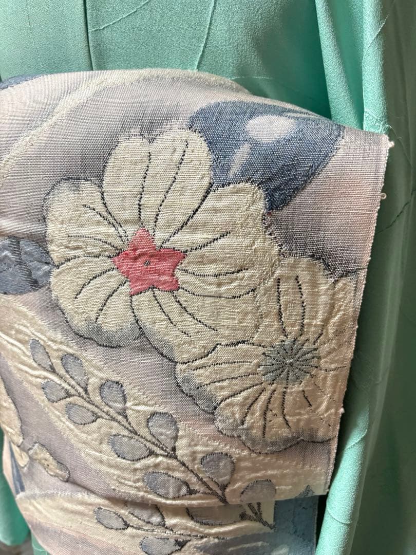 【ゆったりサイズ】ワンタッチ作り帯　✨手織り紬✨辻ヶ花模様✨織出し名古屋帯　八寸