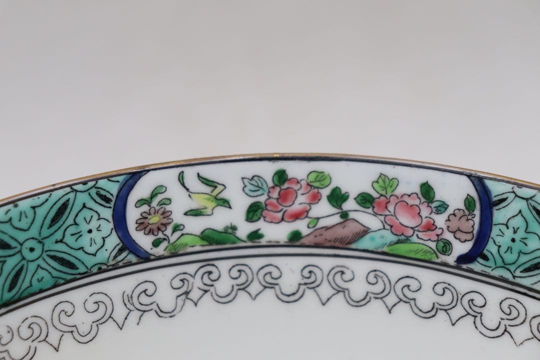 中国　清時代　瑠璃釉粉彩　山水楼閣紋お碗　送料込み1214