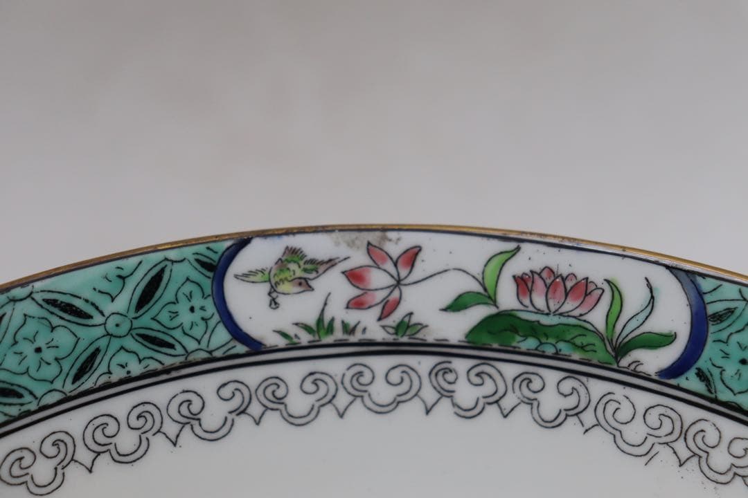 中国　清時代　瑠璃釉粉彩　山水楼閣紋お碗　送料込み1214