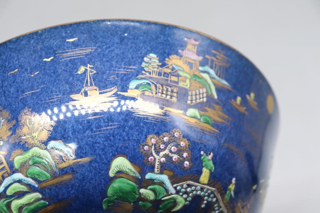 中国　清時代　瑠璃釉粉彩　山水楼閣紋お碗　送料込み1214