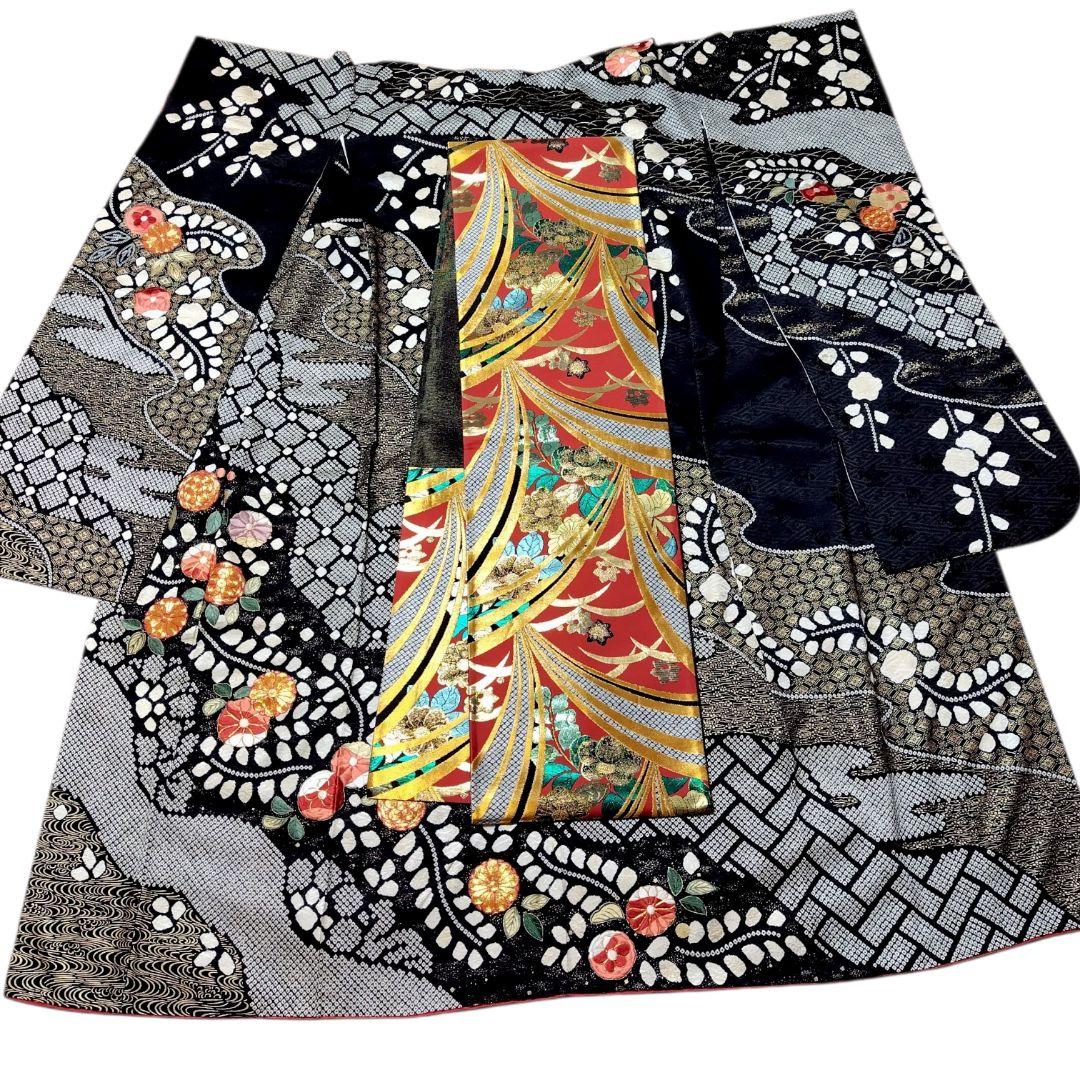 振袖フルセット(8点)・成人式・絞り・手絞り・辻ヶ花・鈴乃屋扱・金駒刺繍・金彩