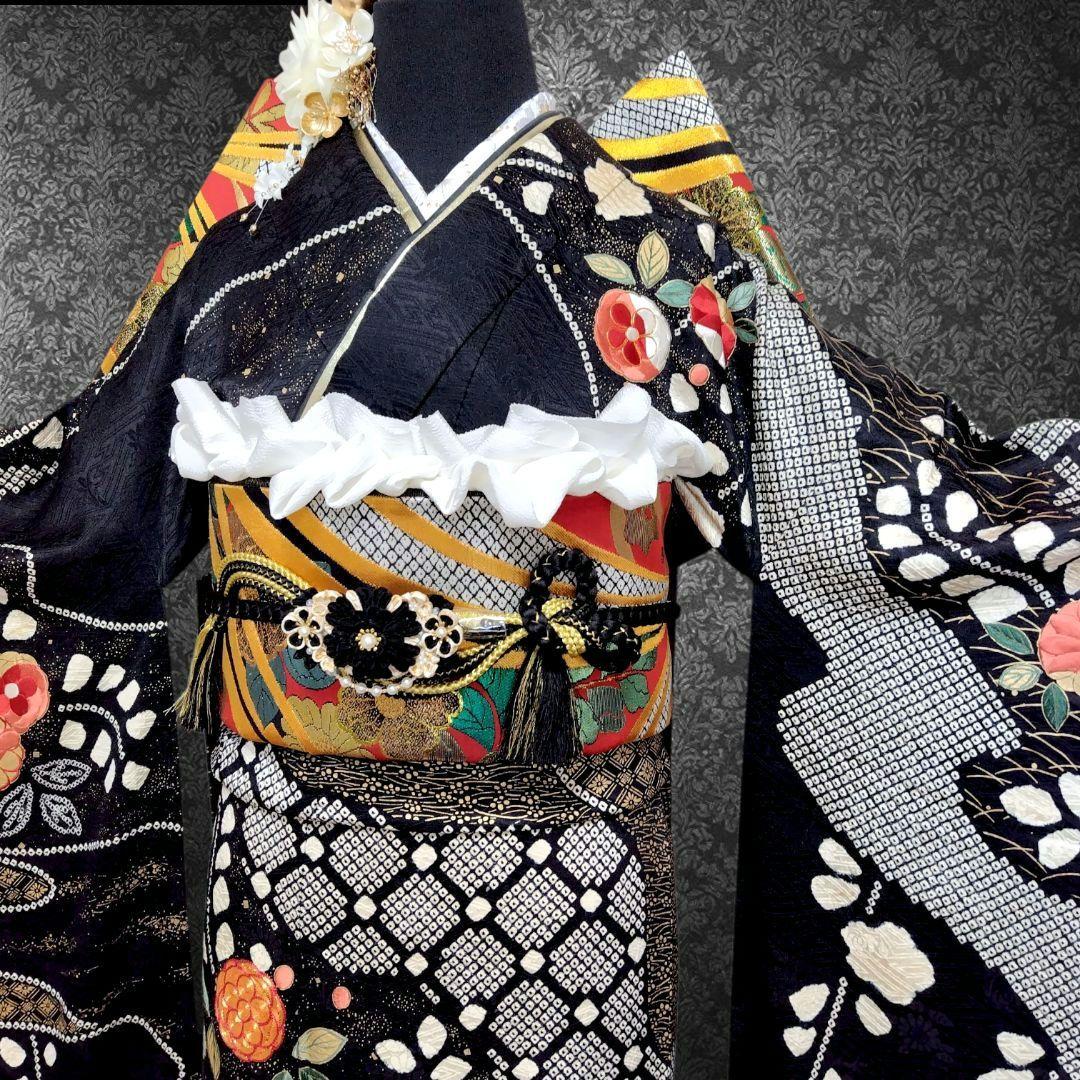 振袖フルセット(8点)・成人式・絞り・手絞り・辻ヶ花・鈴乃屋扱・金駒刺繍・金彩