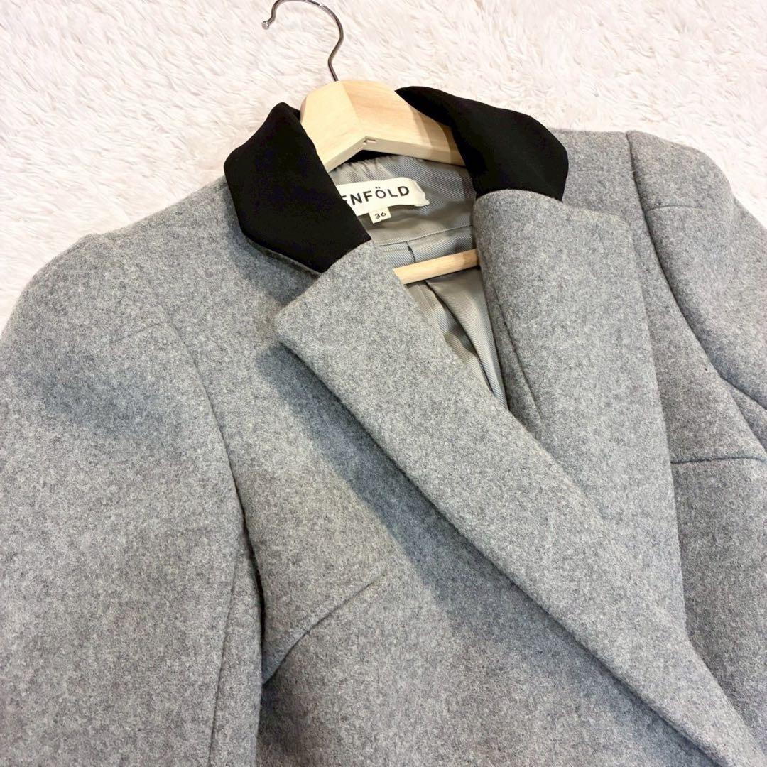 エンフォルド 圧縮メルトンチェスターコート ダブルブレスト　ロングコート 灰色