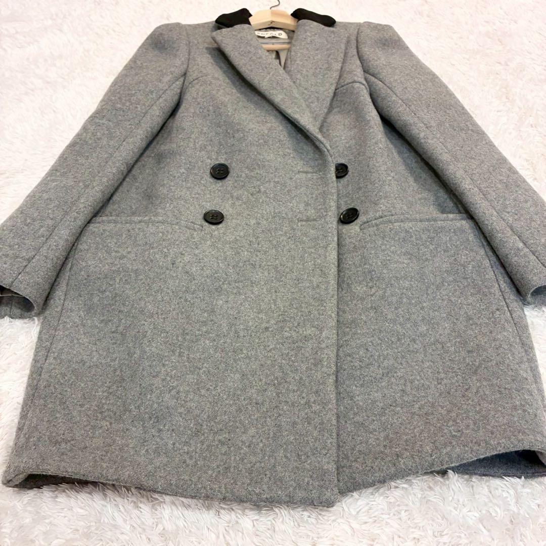 エンフォルド 圧縮メルトンチェスターコート ダブルブレスト　ロングコート 灰色