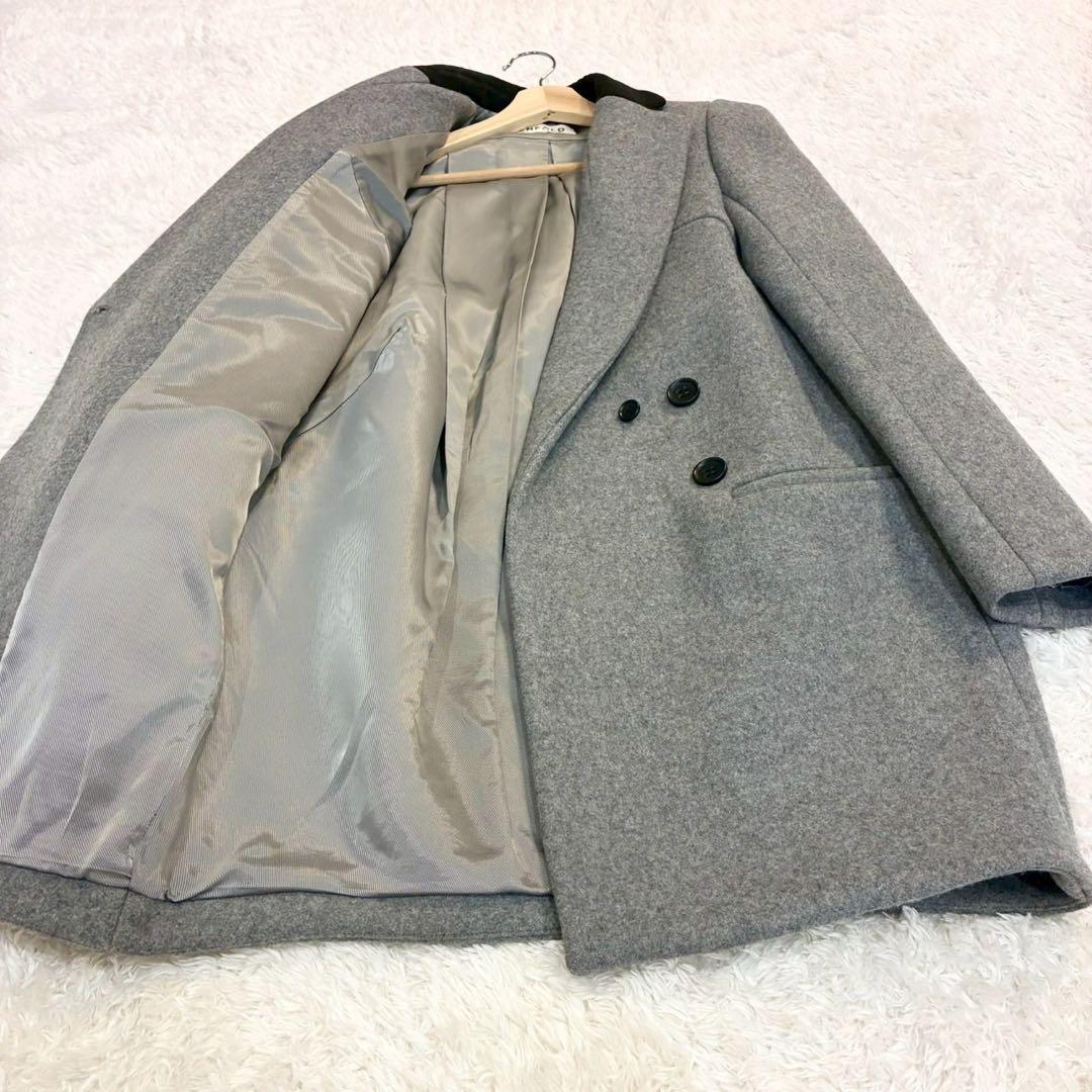 エンフォルド 圧縮メルトンチェスターコート ダブルブレスト　ロングコート 灰色