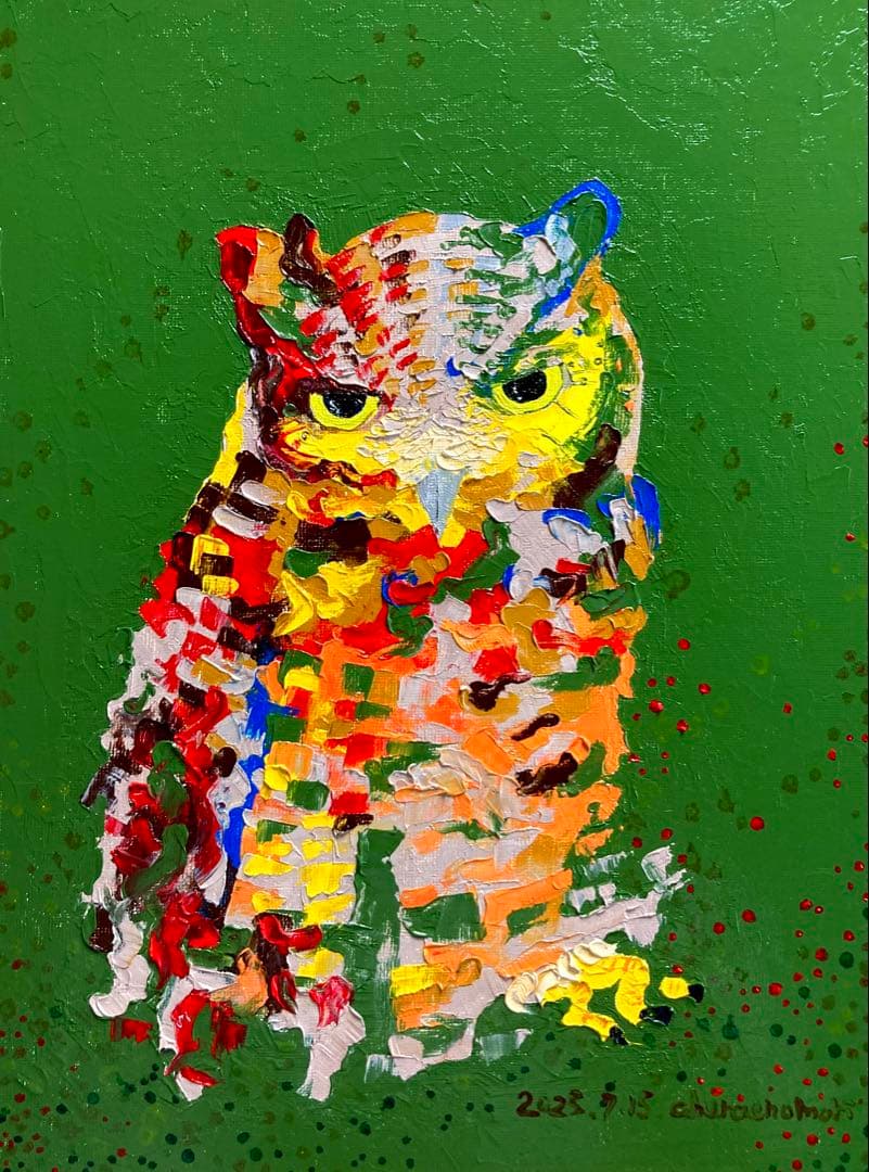 油絵　フクロウ（ミミズク）