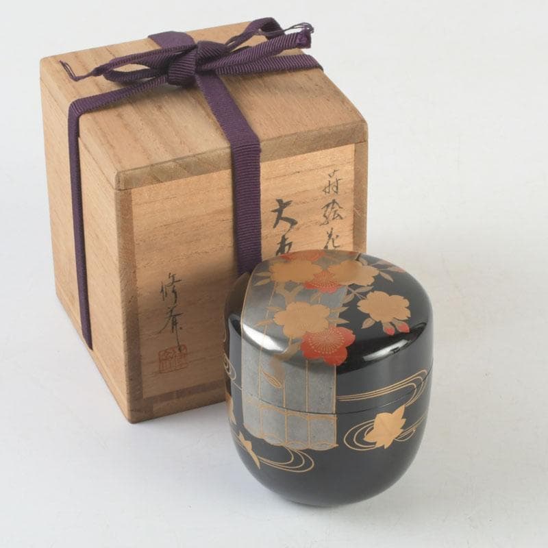 茶道具　小坂修斎作　花草蒔絵　大棗　共箱　V　9308