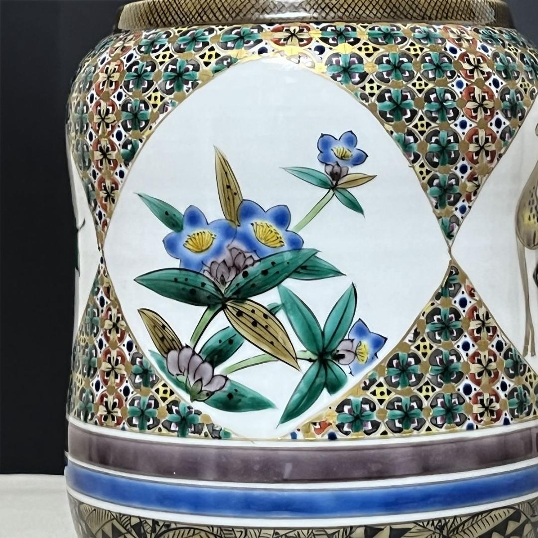 翠松 九谷焼 色絵 水指 共箱 西田吉勝 茶道具 【k3484】