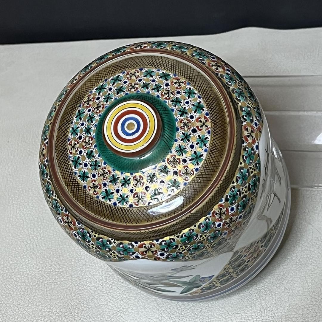 翠松 九谷焼 色絵 水指 共箱 西田吉勝 茶道具 【k3484】