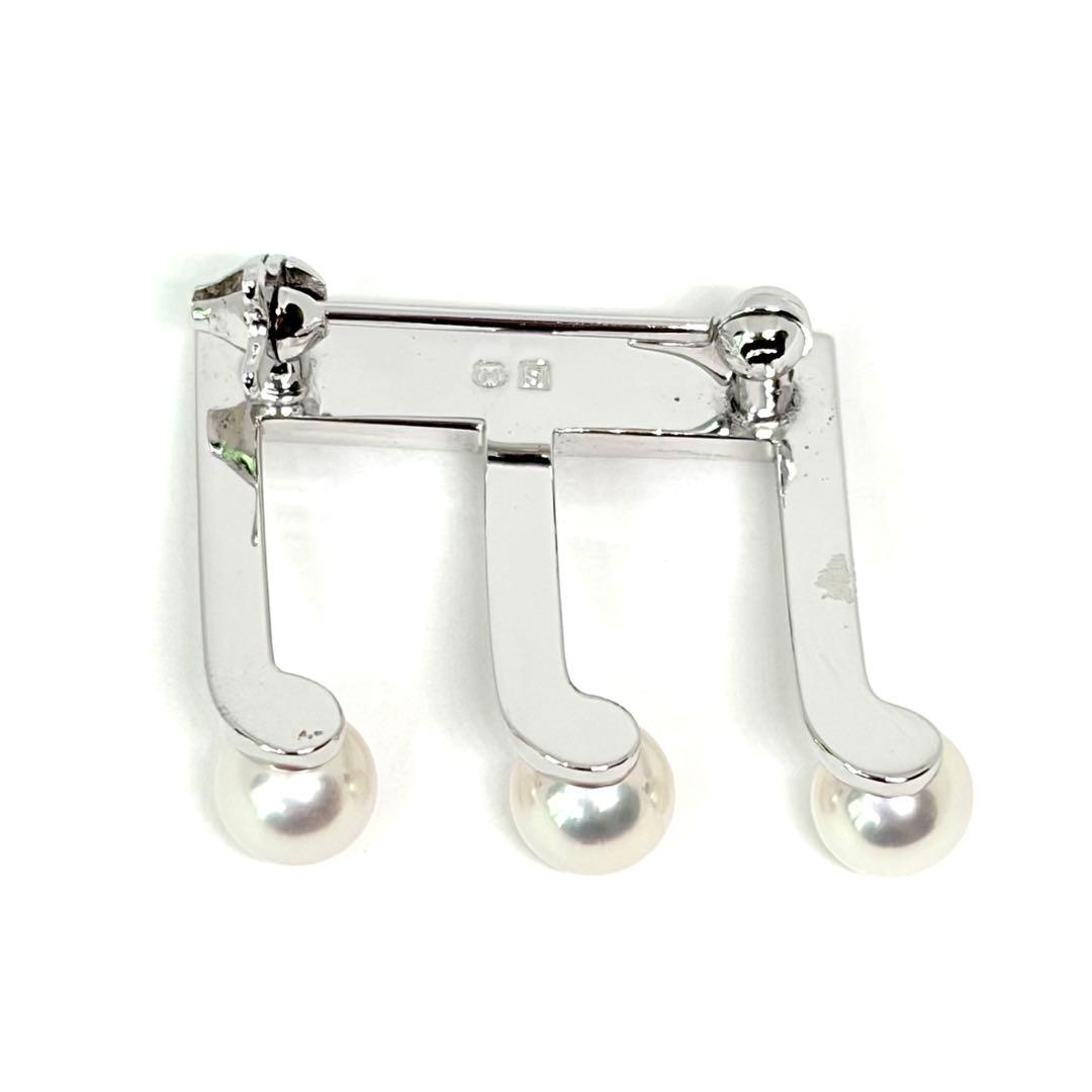 【新品仕上げ】ミキモト 音符 3P パール シルバー ブローチ