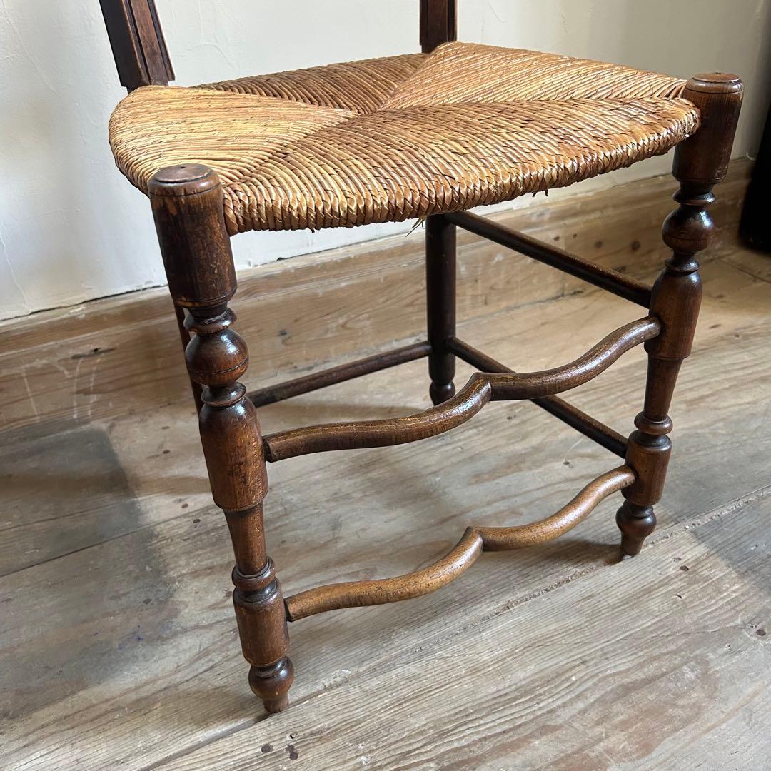 フランスアンティーク ラッシュシートチェア 波型貫 ウェーブ 籐張り ラタン