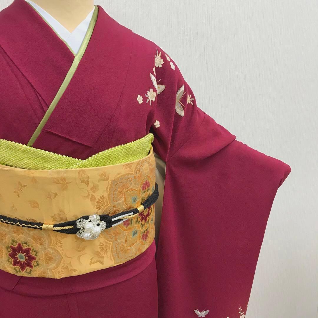 梅乃【055】正絹　振袖　セット深みのボルドー　大人レッド　シック